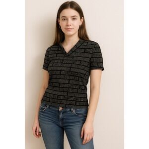 Morgan‎ De Toi Pullover Top Newspaper Print Womens Stretch 3/4 Sleeve y2k 90s